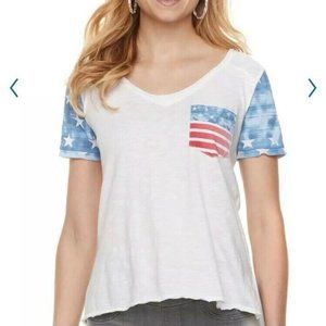 Rock & Republic American Flag Tee Shirt Top Stars Stripe V Neck White Med Hi …